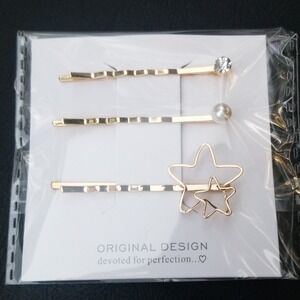 Cut out star & pearl hair pins set of 3